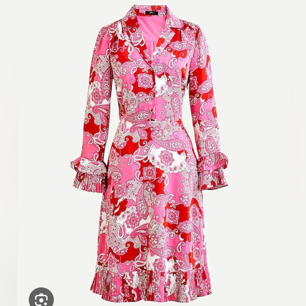 J. Crew Vibrant Paisley Long Sleeve Dress